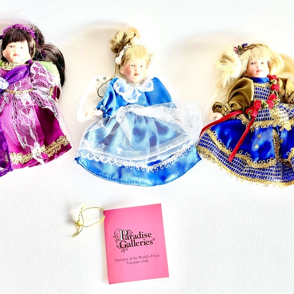 3 Vintage Paradise Galleries Porcelain Doll Christmas Holiday Ornaments - Picture 6 of 10